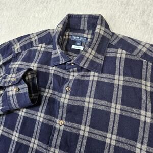 Peter Millar Shirt Mens L Blue Plaid Japanese Flannel Long Sleeve Crown Crafted